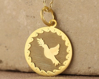 14k Solid Gold Dove Necklace , Personalized Dove pendant ,Gold Bird Necklace , Peace Dove Pendant , Peace Dove Bird Necklace , Woman Gift