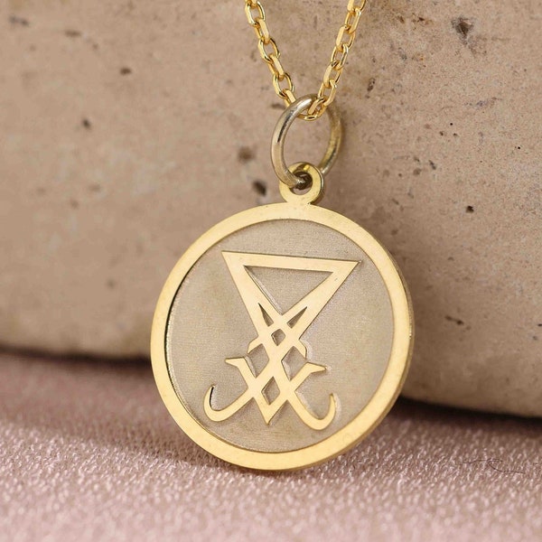 14k Solid Gold Sigil of Lucifer Necklace, Occult Charm Jewellery , Sigil of Lucifer Satan Satanic Symbol Pendant ,Left Hand Path ,Woman Gift