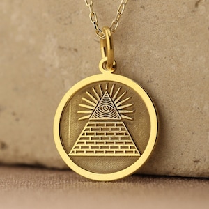 14k Solid Gold Illuminati Naszyjnik, Personalizowany Wisiorek Oko, All Seeing Eye Charm, Biżuteria Oko Opatrzności, Prezent Dla Mamy