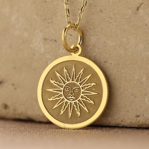 Collar de sol de oro macizo de 14k, colgante de sol personalizado, colgante de sol, collar de sol de oro real de 14k, regalo del día de la madre, regalo de mamá mujer