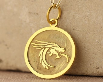 14k Solid Gol Dragon Necklace , Personalized Gold Dragon Pendant , Dainty Dragon Jewelry , Dragon Symbol,Coin Pendant , Mom birthday gift