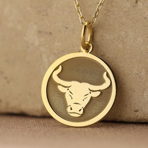 14k Solid Gold Taurus Zodiac Necklace, Taurus Bull Pendant , Zodiac Solid Gold , Personalized Bull Head Pendant , Mothers Day Gift,Mom Gift