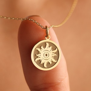 Collar de sol de oro macizo de 14k, colgante de sol personalizado, colgante de sol, collar de sol de oro real de 14k, regalo del día de la madre, regalo de mamá mujer