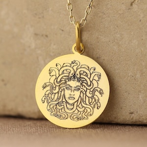14k Solid Gold Medusa Necklace , Personalized Medusa Gold Pendant , Medusa Mythology Pendant , 14k Real Gold Medusa , Woman Gift