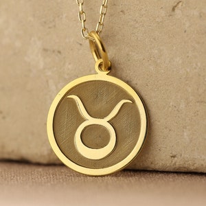 14k Solid Gold Taurus Zodiac Necklace, Taurus Symbol Pendant, Zodiac Solid Gold, Personalized Taurus Zodiac Pendant, Zodiac,Mothers Day Gift