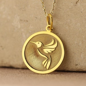 14k Solid Gold Hummingbird Necklace , Personalized Hummingbird pendant , Bird Hummingbird Jewelry ,necklace for gift , gift for mom