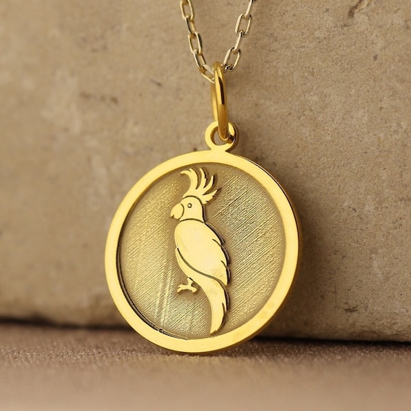 14k Solid Gold Parrot Necklace , Personalized Gold Parrot Pendant , Cockatoo Parrot Necklace , Animal Pendant Gift , Gold Woman gift