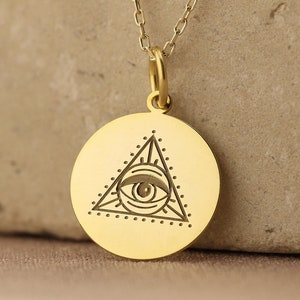 14k Solid Gold Illuminati Naszyjnik, Personalizowany Wisiorek Oko, All Seeing Eye Charm, Biżuteria Oko Opatrzności, Prezent Dla Mamy