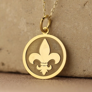 14k Solid Gold Fleur De Lis ketting, gepersonaliseerde Fleur De Lis hanger, Fleur De Lis charme, 14k Real Gold Fleur De Lis ketting, moeder cadeau