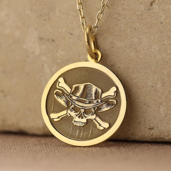 14k Solid Gold Skull and Crossbones , Gold Pirate Pendant , Atocha Pendant , Gold Spanish Coin, Pirate Treasure , Gift Gor Him