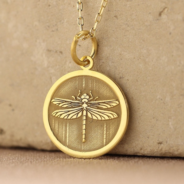 14k Solid Gold Dragonfly Pendant Necklace , Dragonfly Pendant  , Minimalist Gold Necklace , Charm Pendant , Anniversary Gift , Woman Gift