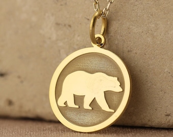 Bear 925 Sterling Silver Necklace, 14K Gold Plated Bear Pendant Jewelry Gift for Wife Girlfriend Mom, Animal Lover Women Gift , Mom Gift