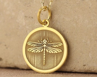 Dragonfly Sterling Silver Necklace, 14K Gold Plated Dragonfly Pendant Jewelry Gift for Wife Girlfriend Mom, Nature Lover Women Mom Gift