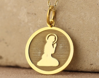 Collar de la Virgen María de oro macizo de 14 k, colgante religioso personalizado de la madre María, colgante ortodoxo cristiano, collar de bautizo, regalo de mamá