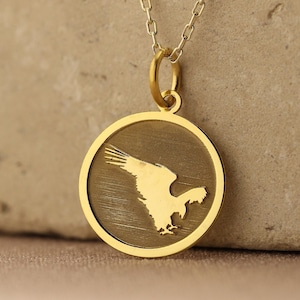 14k Solid Gold Eagle Necklace , Personalized Eagle Pendant , Hawk Gold Pendant , Gold Bird Necklace , Gold Eagle Jewelry , Birthday gift