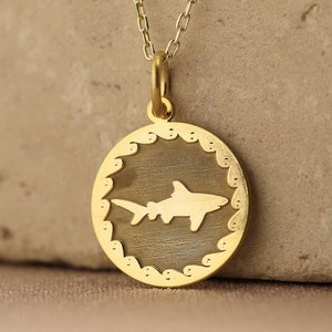 14k Solid Gold Shark Necklace , Shark Dainty Gold Pendant , Solid Gold 14k Pendant , Ocean Pendant , Fish Shark Animal Necklace