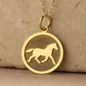 14k Solid Gold Horse Necklace , Animal Charm Jewellery , Running Horse Pendant , Gift for Animal Lover , Horse Necklace , Woman Gift