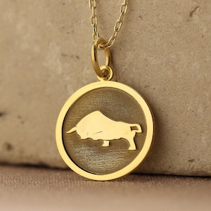 14k Solid Gold Taurus Zodiac Necklace, Taurus Bull Pendant , Zodiac Solid Gold , Personalized Taurus Sign Zodiac Pendant , Mothers Day Gift