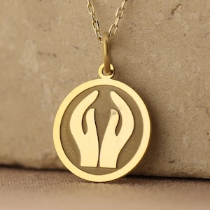 14k Solid Gold betende Hände Halskette, personalisierte betende Hände Halskette, religiöse betende, betende Hände Anhänger, Christlich-Orthodoxe