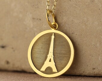 14k Solid Gold Eiffelturm Halskette, Paris Halskette, Reisende Anhänger, Halskette Eiffelturm, Schmuck Charm, Geschenk für sie, Mama Geschenk