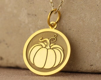 Pumpkin Silver Necklace, 14K Gold Plated Pumpkin Pendant Jewelry Gift for Wife Girlfriend Mom, Fall Autumn Women Birthday Mom Gift