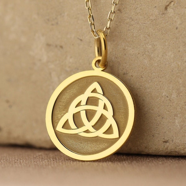 14k Solid Gold Triquetra Necklace , Personalized Triquetra Pendant , Irish Knot Pendant , Celtic Knot Necklace ,Gold Triquetr , Gift For Mom