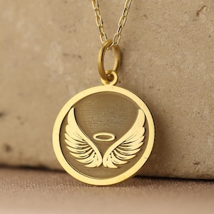 14k Solid Gold Angel Pendant , Gold Cherub Necklace For Her , Angel wing Necklace , Gift for Her , Minimal Everyday Jewelry , Mom Gift