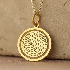 14k Solid Gold Flower Of Life Necklace , Seed of Life Necklace, Personalized Flower Of Life Pendant , Flower Of Life Symbol , Tree Mom Gift