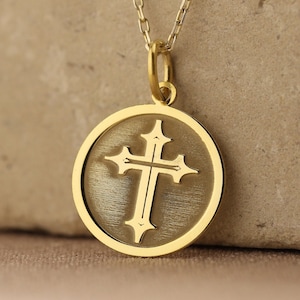 14k Solid Gold Kreuz Halskette, Christian Kreuz Gold Anhänger, Gold Personalisierte Münze Kreuz Halskette, Schutz Halskette, Mama Geschenk