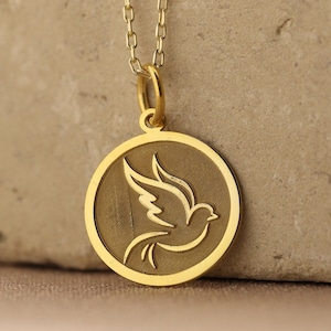 14k Solid Gold Dove Necklace , Personalized Dove pendant ,Gold Bird Necklace , Peace Dove Pendant , Peace Dove Bird Necklace , Woman Gift