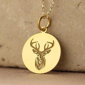 14k Solid Gold Deer Necklace , Personalized Head Deer Pendant , Dainty Deer Lover Jewelry , Deer Charm Pendant , Animal Necklace ,Women Gift