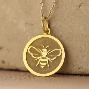 14k Solid Gold Bee Necklace , Gold Personalized Honey Bee Pendant , Bee Jewelry , 14K Yellow Gold Honey Bee Charm Necklace , gift for mom