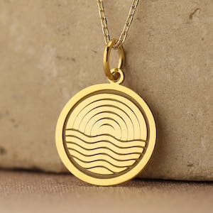 Collar de sol de oro macizo de 14k, mar personalizado - colgante de sol, colgante de sol, collar de sol de oro real de 14k, regalo del Día de las Madres, regalo de mujer
