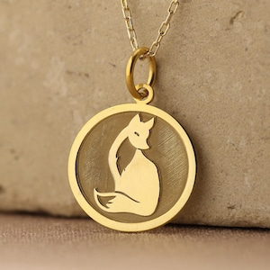 14k Solid Gold Fox Necklace , Personalized Fox Pendant , Animal Pendant , Gift For Mom , Woman Birthday Gift