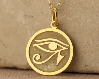 14k Solid Gold Eye Of Ra Necklace , Ancient Egyptian Symbol Of Protection Pendant , Personalized Eye Of Horus Charm , Eye Of Ra Pendant