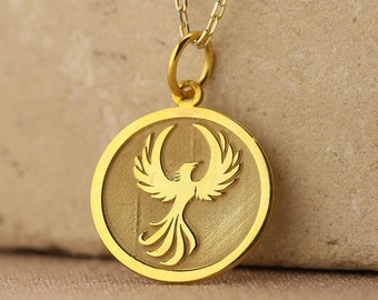 14k Solid Gold Phoenix Necklace , Gold Phoenix Pendant , Dainty Phoenix Jewelry , Phoenix Bird Charm, Gold Eagle Necklace , Gold Woman gift