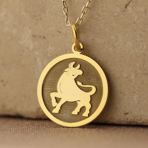 14k Solid Gold Taurus Zodiac Necklace, Taurus Bull Pendant , Zodiac Solid Gold , Personalized Taurus Sign Zodiac Pendant , Mothers Day Gift