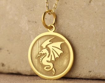 Dragon Silver Necklace, 14K Gold Plated Dragon Pendant Jewelry Gift for Wife Girlfriend Mom, Fantasy Mythical Women Mom Birthday Gift