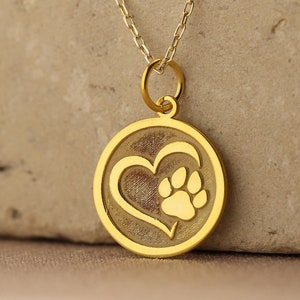 14k Solid Gold Dog Paw Pendant , Dog Necklace, Puppy Paw Gold Necklace , 14K Yellow Gold Pendant , Gift for Her , Pet Lover Gift