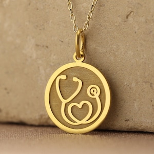 14k Solid Gold Medicine Necklace , Personalized Heart Doctor Pendant , Nurse Pendant , Dainty Stethoscope Jewelry ,Medical Student Gift
