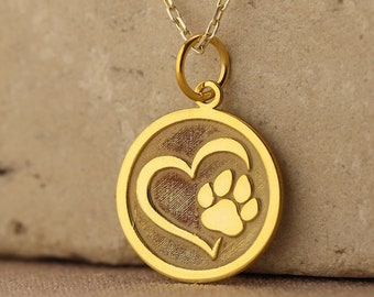 14k Solid Gold Dog Paw Pendant , Dog Necklace, Puppy Paw Gold Necklace , 14K Yellow Gold Pendant , Gift for Her , Pet Lover Gift