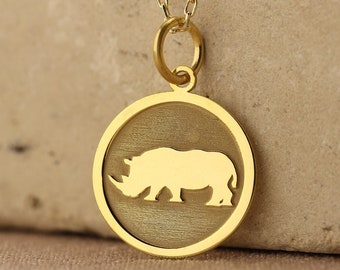 14k Solid Gold Rhino Pendant , Rhino Necklace Rhinoceros Jewelry Animal Lover Gift Rhino Pendant Nature African Jewelry , Birthday gift