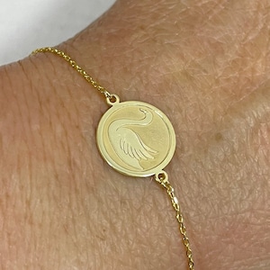 14k Solid Gold Swan Bracelets , Delicate bird Bracelet , Gold Swan Bracelet , Thin Gold Chain , Layering Bracelet , Birthday Gift