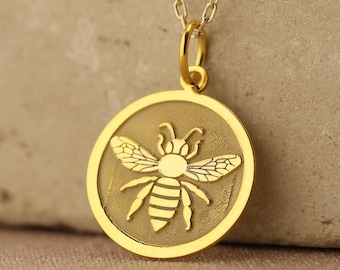 Bee 925 Sterling Silver Necklace, 14K Gold Plated Bee Pendant Jewelry Gift for Wife Girlfriend Mom, Nature Lover Women Mom Birthday Gift