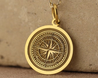 14k Solid Gold Compass Necklace Compass Jewelry Compass Gift
