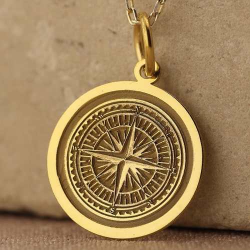 14K Solid Gold Compass Necklace Compass Jewelry Compass Etsy