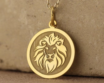 Lion Silver Necklace, 14K Gold Plated Lion Pendant Jewelry Gift for Wife Girlfriend Mom, Animal Lover Women Mom Birthday Gift