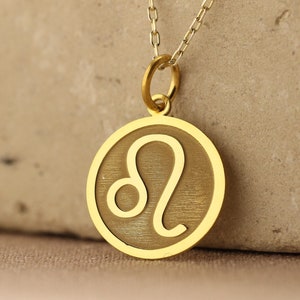 14k Solid Gold Leo Zodiac Necklace , Gold Lion Pendant ,  Personalized Gold Leo Zodiac Pendant , Delicate Leo Zodiac Charm , Woman Gift