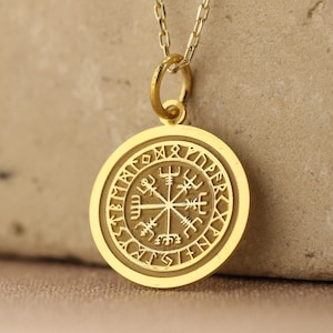 14k Solid Gold Viking Compass Necklace , Personalized Viking Compass Pendant , Vegvisir Pendant , 14k Real Gold Viking Compass Gift,Mom Gift