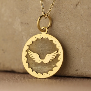 14k Solid Gold Angel Pendant , Gold Cherub Necklace For Her , Angel wing Necklace , Gift for Her , Minimal Everyday Jewelry , Mom Gift